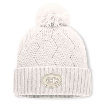 Women's Fanatics Cream Montreal Canadiens Level Up Cuffed Knit Hat with Pom