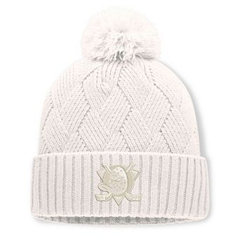 Women's Fanatics Cream Anaheim Ducks Level Up Cuffed Knit Hat with Pom