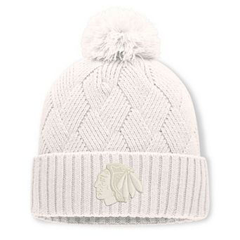 Women's Fanatics Cream Chicago Blackhawks Level Up Cuffed Knit Hat with Pom