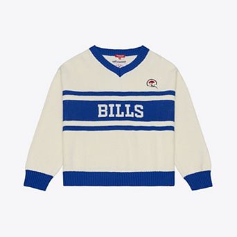 Women's Mitchell & Ness Cream/Royal Buffalo Bills Retro Roots V-Neck Sweater