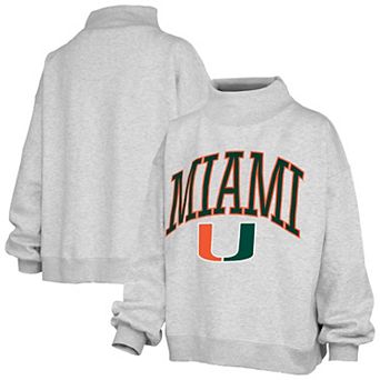 Women's Pressbox Gray Miami Hurricanes Nelson Texture Lingo Mock Neck Fleece Sweatshirt