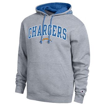 Men's Champion Heather Gray/Powder Blue Los Angeles Chargers Contrast Hoodie