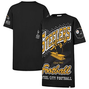 Women's '47 Black Pittsburgh Steelers Oversized Gemstone Swash T-Shirt Dress