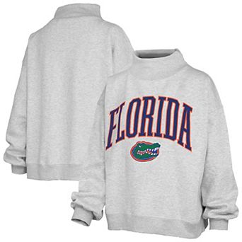 Women's Pressbox Gray Florida Gators Nelson Texture Lingo Mock Neck Fleece Sweatshirt