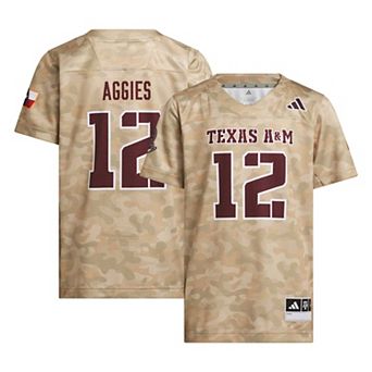 Youth adidas #12 Beige Texas A&M Aggies Honor & Support Strategy Football Jersey