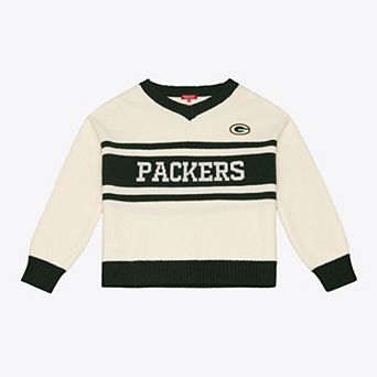 Women's Mitchell & Ness Cream/Green Green Bay Packers Retro Roots V-Neck Sweater