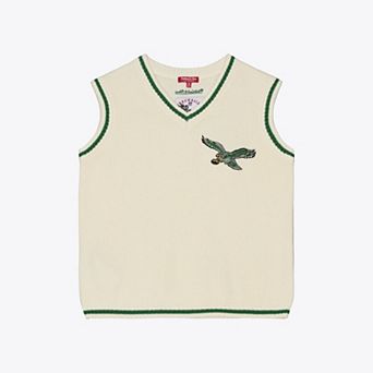 Women's Mitchell & Ness Cream Philadelphia Eagles Retro Roots V-Neck Sweater Vest