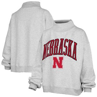 Women's Pressbox Gray Nebraska Huskers Nelson Texture Lingo Mock Neck Fleece Sweatshirt