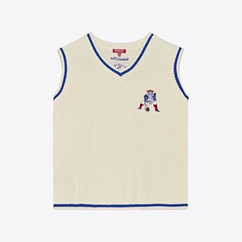 Women's Mitchell & Ness Cream New England Patriots Retro Roots V-Neck Sweater Vest