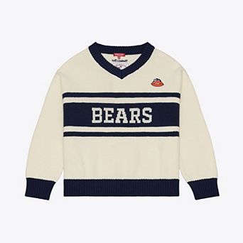 Women's Mitchell & Ness Cream/Navy Chicago Bears Retro Roots V-Neck Sweater