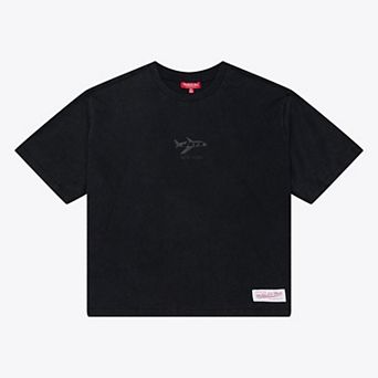 Women's Mitchell & Ness Black New York Jets Core Essentials Micro Logo Boxy Crop T-Shirt