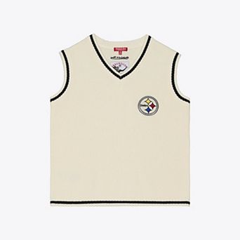 Women's Mitchell & Ness Cream Pittsburgh Steelers Retro Roots V-Neck Sweater Vest