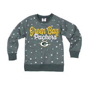 Girls Youth Wes & Willy Green Green Bay Packers Shimmer Star Reverse Sweatshirt