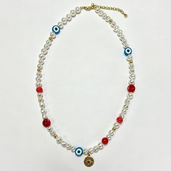 LUV AJ Toronto Blue Jays Pearl Bead Logo Necklace