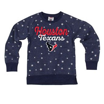 Girls Youth Wes & Willy Navy Houston Texans Shimmer Star Reverse Sweatshirt