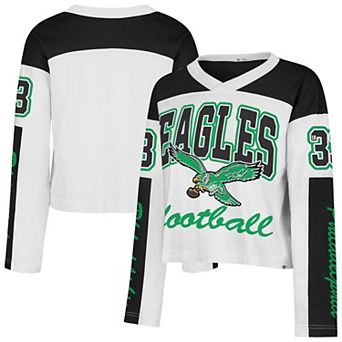 Women's '47 White Philadelphia Eagles Exclamation Metro V-Neck Long Sleeve Jersey T-Shirt