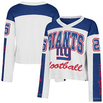 Women's '47 White New York Giants Exclamation Metro V-Neck Long Sleeve Jersey T-Shirt