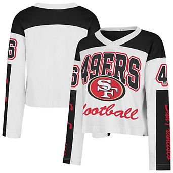 Women's '47 White San Francisco 49ers Exclamation Metro V-Neck Long Sleeve Jersey T-Shirt