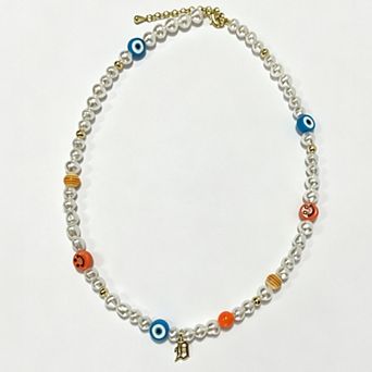 LUV AJ Detroit Tigers Pearl Bead Logo Necklace