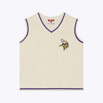 Women's Mitchell & Ness Cream Minnesota Vikings Retro Roots V-Neck Sweater Vest