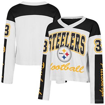 Women's '47 White Pittsburgh Steelers Exclamation Metro V-Neck Long Sleeve Jersey T-Shirt