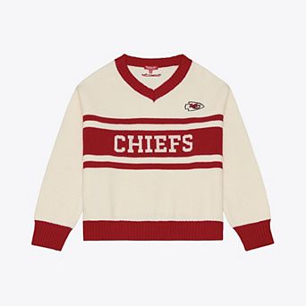 Women's Mitchell & Ness Cream/Red Kansas City Chiefs Retro Roots V-Neck Sweater