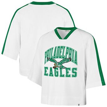 Women's '47 White Philadelphia Eagles Big Overarch Drop Needle Raglan V-Neck T-Shirt
