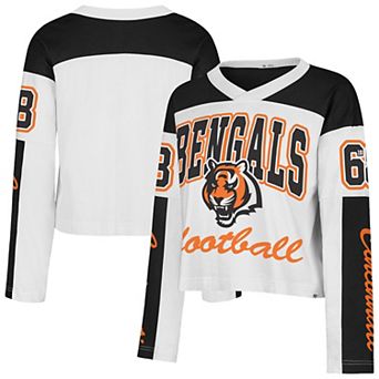 Women's '47 White Cincinnati Bengals Exclamation Metro V-Neck Long Sleeve Jersey T-Shirt