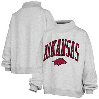 Women's Pressbox Gray Arkansas Razorbacks Nelson Texture Lingo Mock Neck Fleece Sweatshirt
