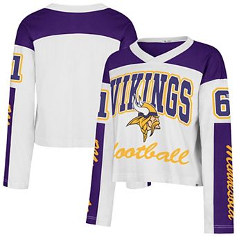 Women's '47 White Minnesota Vikings Exclamation Metro V-Neck Long Sleeve Jersey T-Shirt