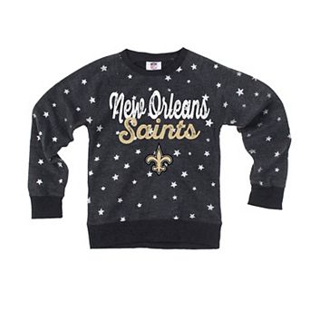 Girls Youth Wes & Willy Black New Orleans Saints Shimmer Star Reverse Sweatshirt