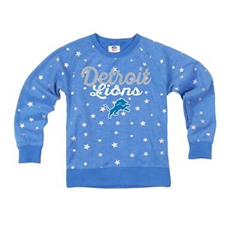 Girls Youth Wes & Willy Blue Detroit Lions Shimmer Star Reverse Sweatshirt
