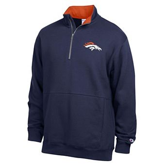 Men's Champion Navy/Orange Denver Broncos Fleece Quarter-Zip Pullover