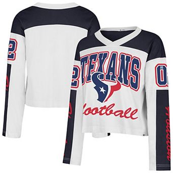 Women's '47 White Houston Texans Exclamation Metro V-Neck Long Sleeve Jersey T-Shirt