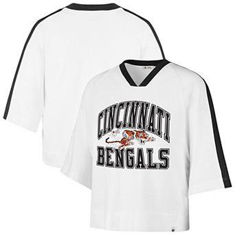 Women's '47 White Cincinnati Bengals Big Overarch Drop Needle Raglan V-Neck T-Shirt