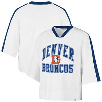 Women's '47 White Denver Broncos Big Overarch Drop Needle Raglan V-Neck T-Shirt