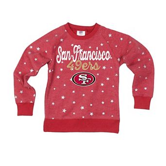 Girls Youth Wes & Willy Scarlet San Francisco 49ers Shimmer Star Reverse Sweatshirt