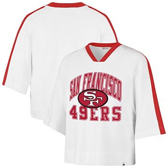 Women's '47 White San Francisco 49ers Big Overarch Drop Needle Raglan V-Neck T-Shirt