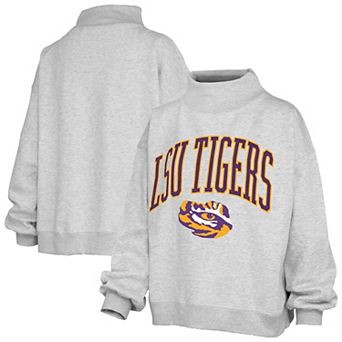 Women's Pressbox Gray LSU Tigers Nelson Texture Lingo Mock Neck Fleece Sweatshirt