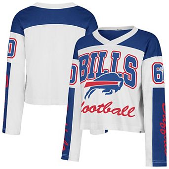 Women's '47 White Buffalo Bills Exclamation Metro V-Neck Long Sleeve Jersey T-Shirt