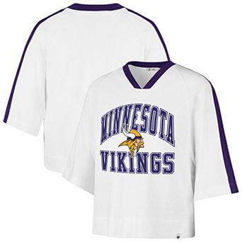 Women's '47 White Minnesota Vikings Big Overarch Drop Needle Raglan V-Neck T-Shirt