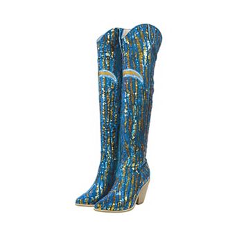 Cuce Los Angeles Chargers Over-the-Knee Two-Tone Sequin Boots