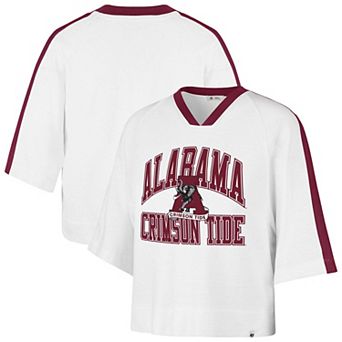 Women's '47 White Alabama Crimson Tide Big Overarch Drop Needle Raglan V-Neck T-Shirt