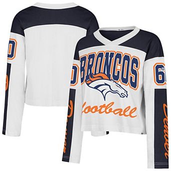Women's '47 White Denver Broncos Exclamation Metro V-Neck Long Sleeve Jersey T-Shirt