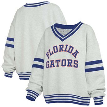 Women's Pressbox Gray/Royal Florida Gators Tackle Twill Oates V-Neck Sweatshirt
