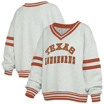 Women's Pressbox Gray/Texas Orange Texas Longhorns Tackle Twill Oates V-Neck Sweatshirt