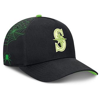 Men's Nike Black Seattle Mariners Halloween Glow in the Dark Rise Dri-FIT A-Frame Adjustable Hat