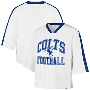 Women's '47 White Indianapolis Colts Big Overarch Drop Needle Raglan V-Neck T-Shirt