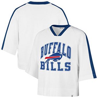 Women's '47 White Buffalo Bills Big Overarch Drop Needle Raglan V-Neck T-Shirt