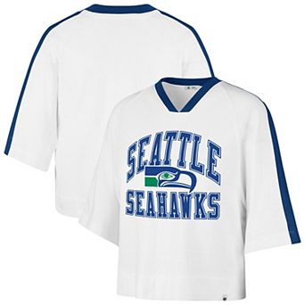 Women's '47 White Seattle Seahawks Big Overarch Drop Needle Raglan V-Neck T-Shirt